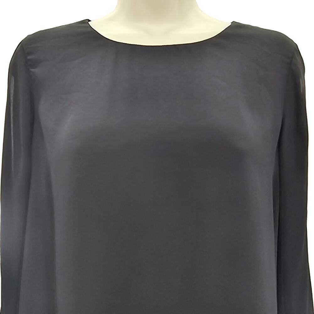 Ramy Brook Womans size M Addy Top Blouse Slit Sheer Sleeves Detail Cuff Black - Picture 2 of 9
